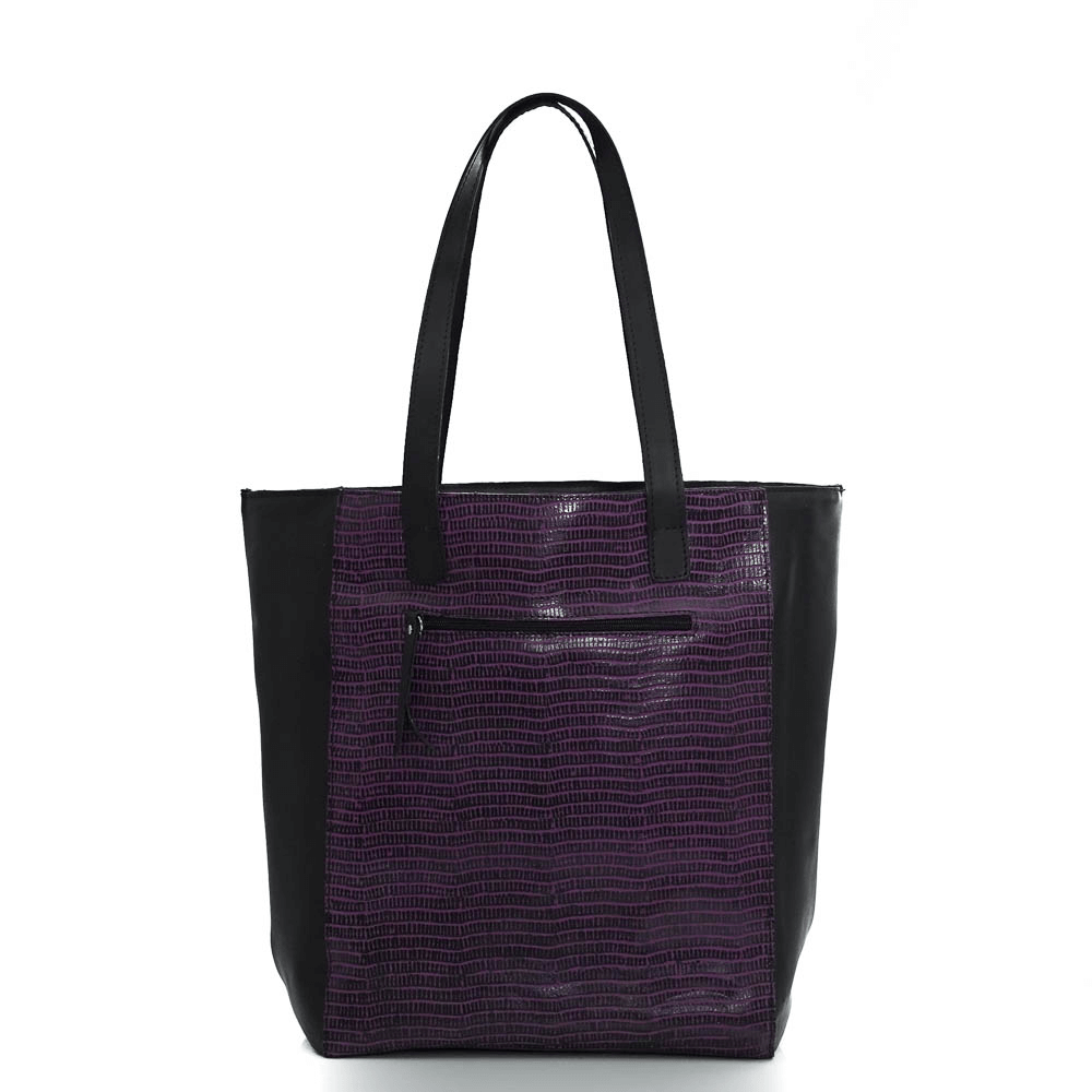 Дамска чанта от естествена италианска кожа модел TAMARA lila/black