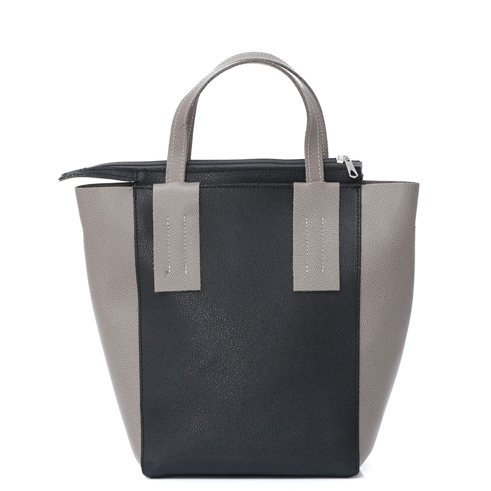 Елегантна чанта от естествена кожа модел Marina black/gri