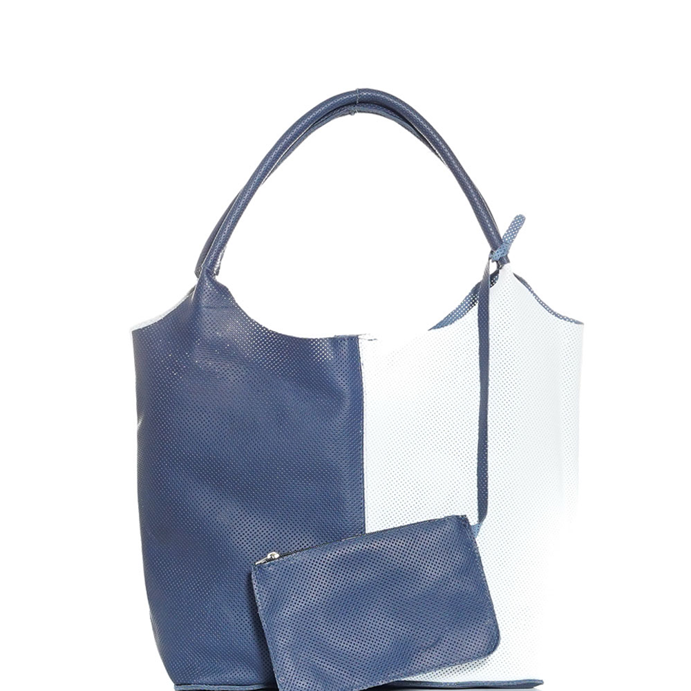 Дамска чанта от естествена кожа модел SIMONA bianco/blue
