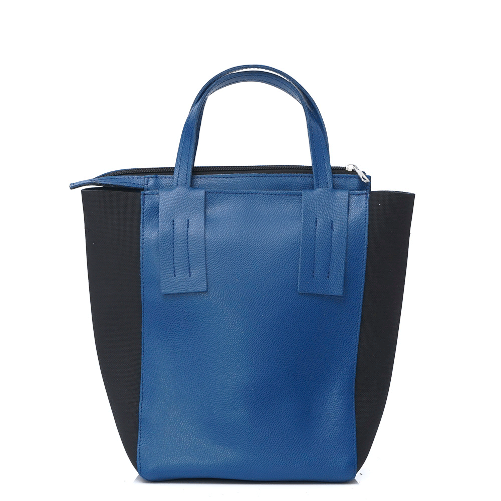 Елегантна чанта от естествена кожа модел Marina nero/blue